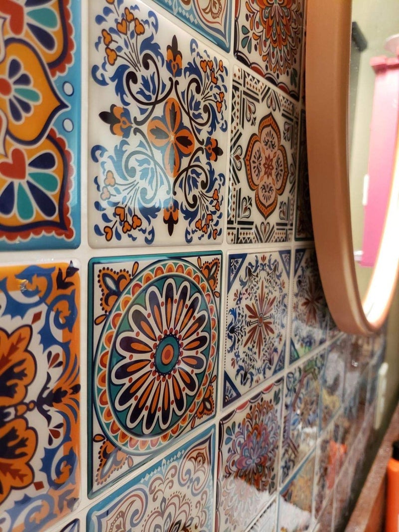 LONGKING Peel and Stick Backsplash Tile Stickers, Colorful Talavera Mexican Tile, Stick on Wall Tiles (10 Sheets) - Image 3